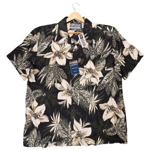 Untied Button Up Shirt Mens XL Black New Vintage Floral Silk Hawaiian Camp‎